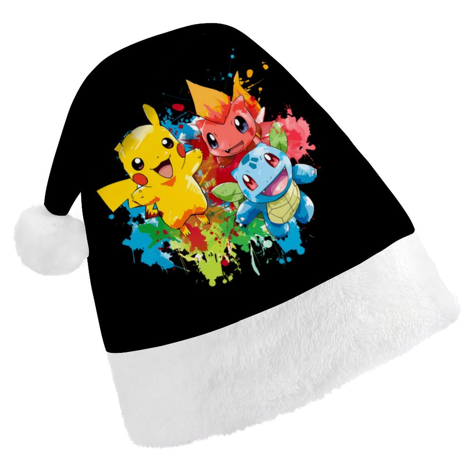 Pokemon Christmas Hat Santa Hat Xmas Holiday Hat Classic Santa Hat for Xmas New Year Party Headwear for Unisex Adults Teens New Year Festive Holiday Party Supplies